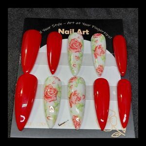 Red and Floral Nail Art Set